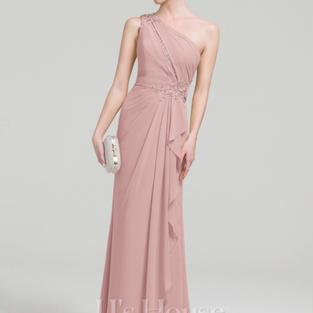 Elegant One-Shoulder Pink Evening Gown